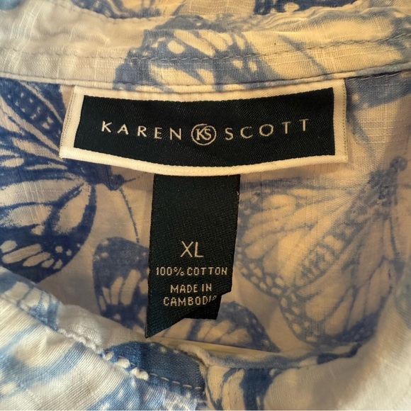 Karen Scott Blue and White Artistic Button Down Shirt - Picture 5 of 5